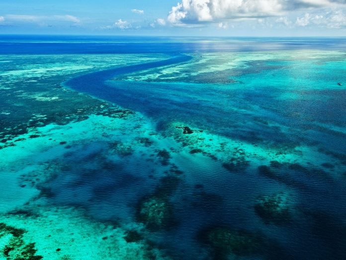 View of reefs flying over to Wakatobi