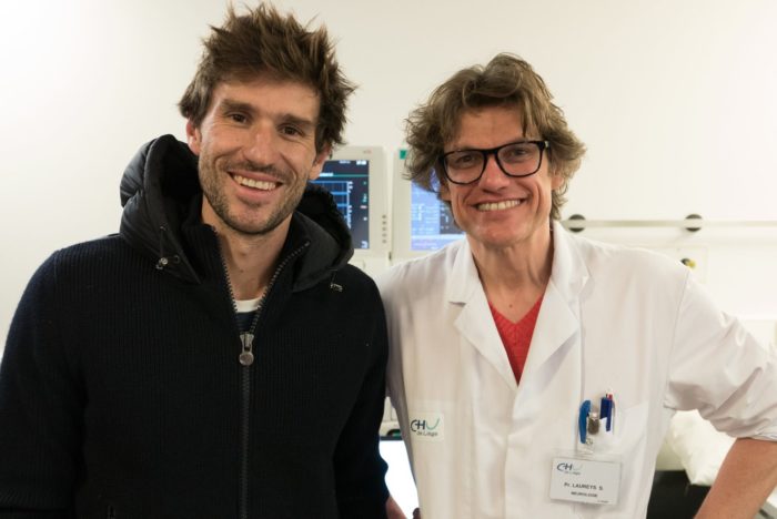 Guillaume Nery in Liege - Belgium with Professor Steven Laureys and The Coma Science Group - Photo by Guillaume Nery/Facebook