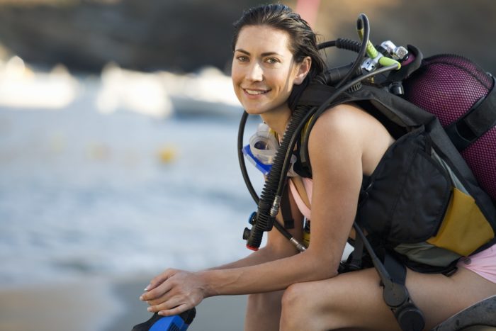 A female scuba diver