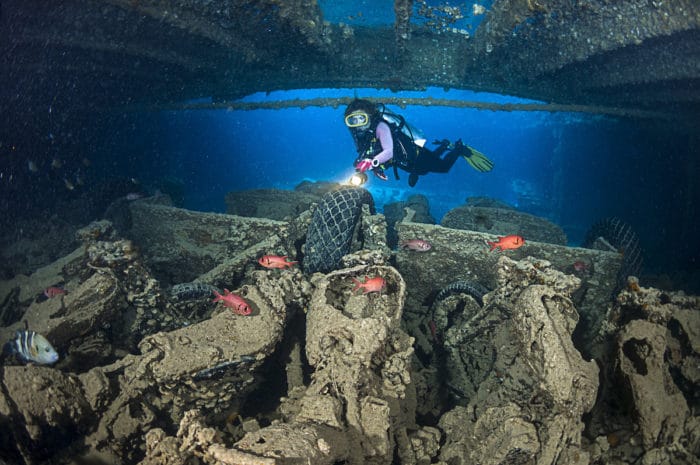 Diving inside a wreck