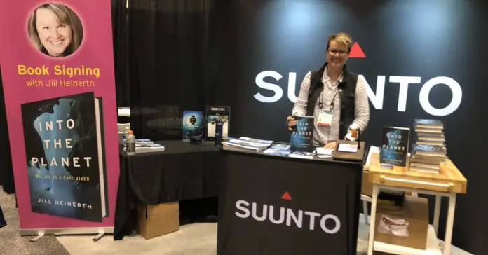Cave diver Jill Heinerth signing books at DEMA Show 2019