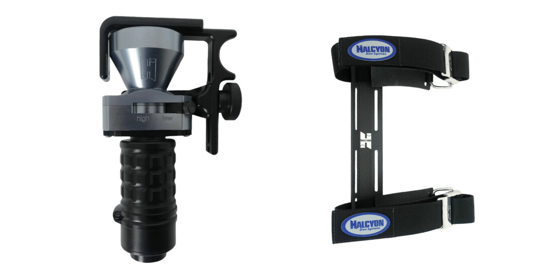 Halcyon Dive Systems’ Flare EXP Primary Light, Carbon Fiber Single Tank Adapter