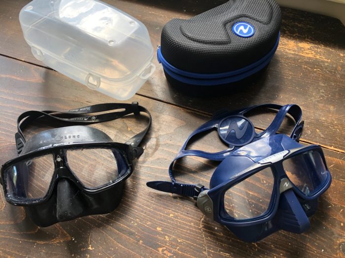 Review: Sphera X Freediving Mask Two generations of Spheras - note the strapping and changes to the nose pocket