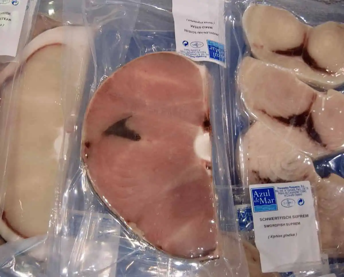 Blue and mako sharks fillets next to swordfish (Image credit: Heike Zidowitz_WWF)
