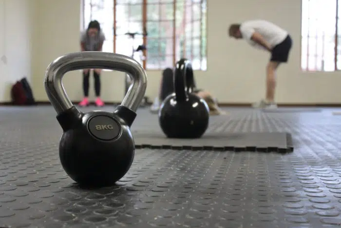 Kettlebells at the gym training freedivers