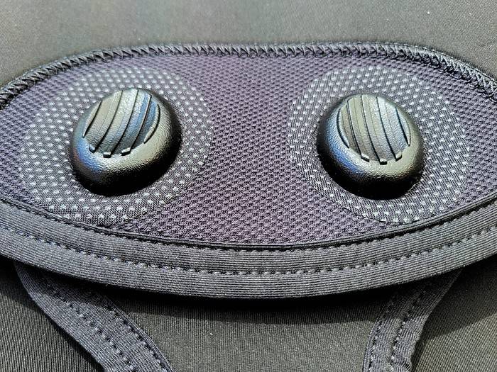 Details of the beavertail closure on the Fourth Element RF2 wetsuit