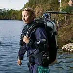 Deep-sea diver preparing for underwater exploration