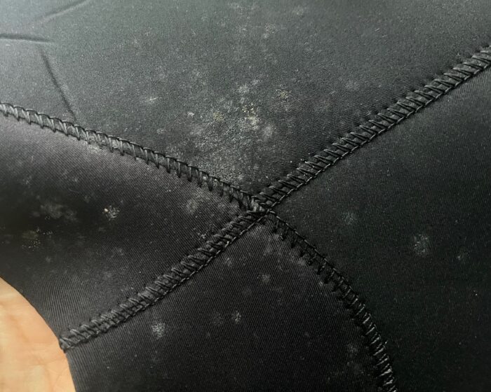The next time mold appeared, it was on the lined part of one of my freediving wetsuits.