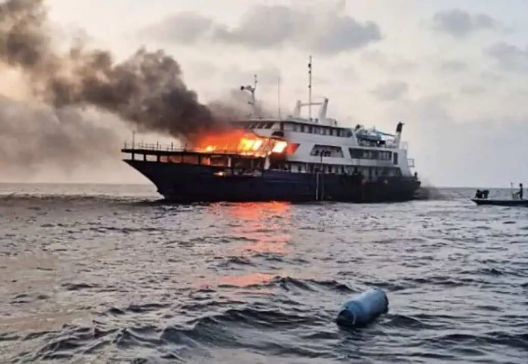 Yasawa Princess in flames (Image credit: Deep Blue Dive Centres)