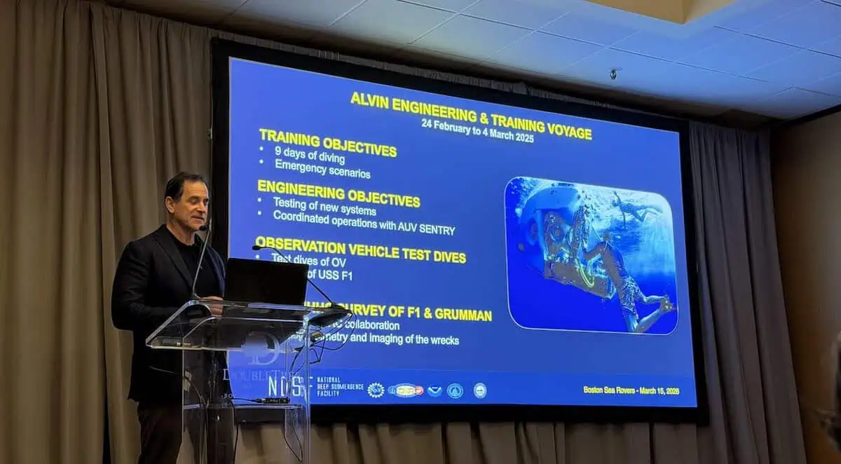 Bruce Strickrott from the Woods Hole Oceanographic Institution talks about the submersible Alvin at the Boston Sea Rovers' annual symposium
