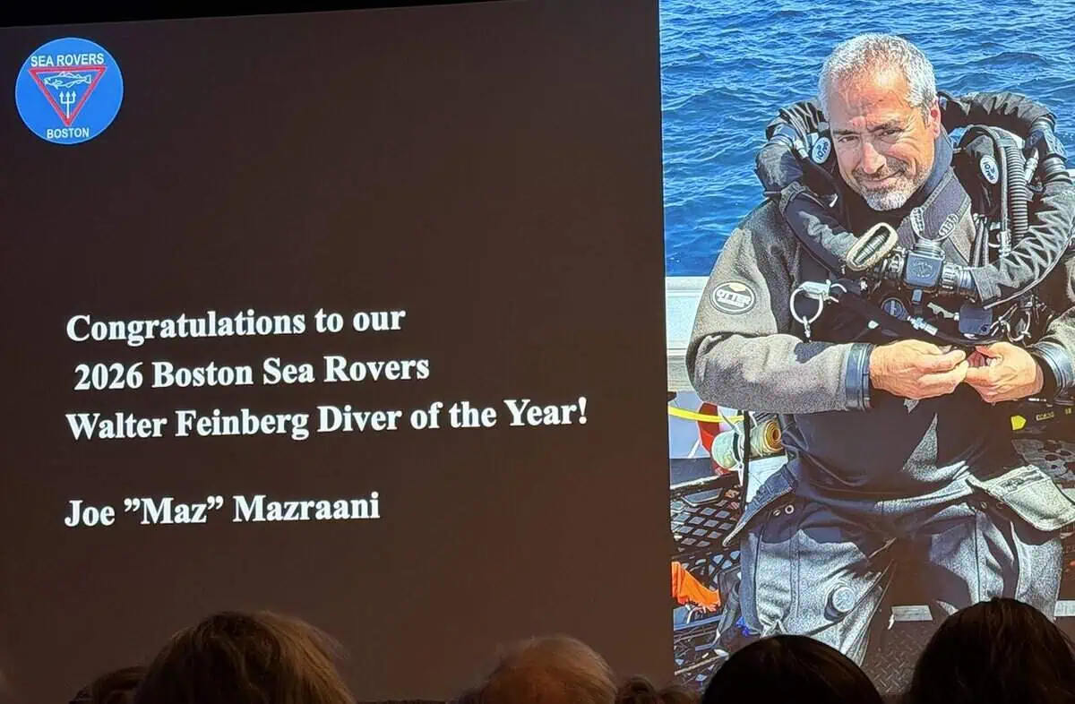 Joe Mazraani was honored posthumously as the Boston Sea Rovers 2026 Diver of the Year