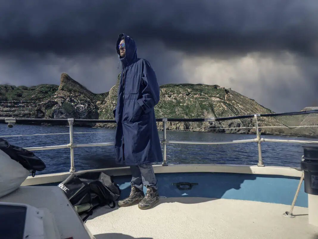 The Nomad on deck. The packable parka delivers Surf-fur's signature warmth in a shell that fits a 5-litre dry bag.